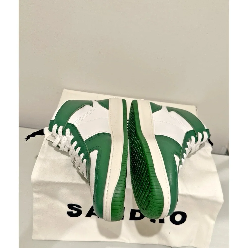 Sandro Men Size 43 H22 Magic Two-Tone Leather High-Top Sneakers Vert